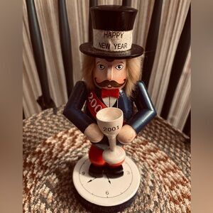 RARE 2001 Lord & Taylor Happy New Year  Wooden Nutcracker, Red & Blue